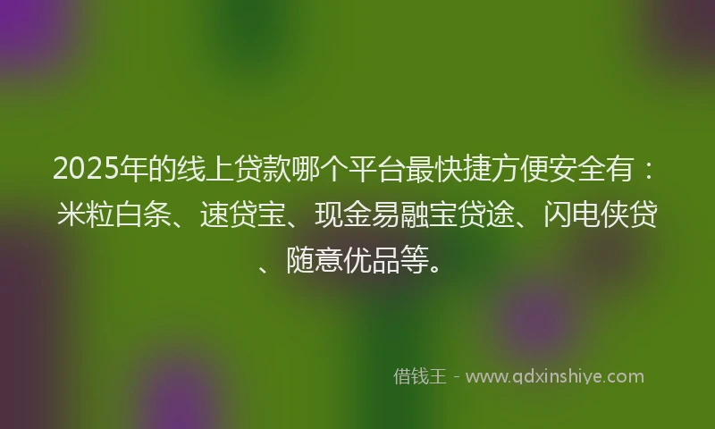 2025年的线上贷款哪个平台最快捷方便安全有：米粒白条、速贷宝、现金易融宝贷途、闪电侠贷、随意优品等。