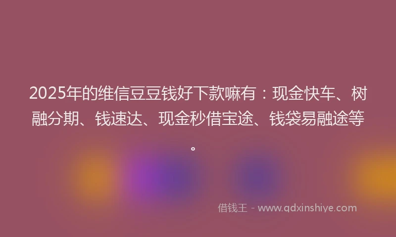 2025年的维信豆豆钱好下款嘛有：现金快车、树融分期、钱速达、现金秒借宝途、钱袋易融途等。