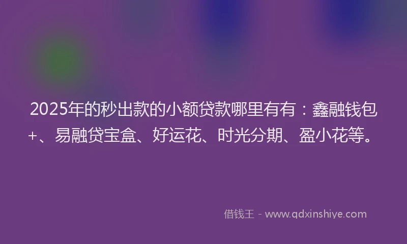 2025年的秒出款的小额贷款哪里有有：鑫融钱包+、易融贷宝盒、好运花、时光分期、盈小花等。