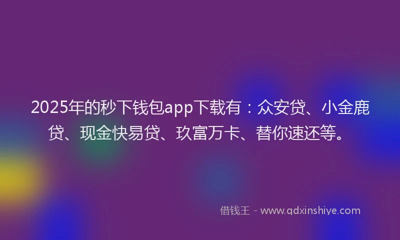 2025年的秒下钱包app下载有：众安贷、小金鹿贷、现金快易贷、玖富万卡、替你速还等。
