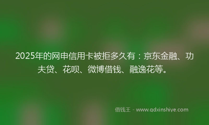 2025年的网申信用卡被拒多久有：京东金融、功夫贷、花呗、微博借钱、融逸花等。