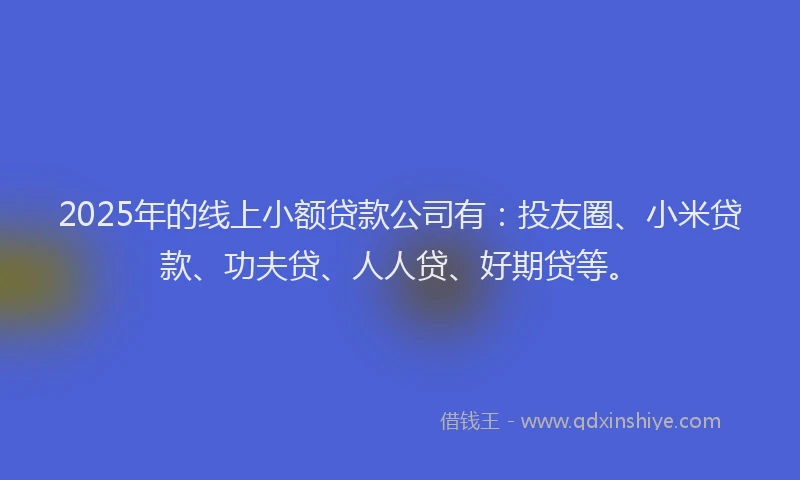 2025年的线上小额贷款公司有：投友圈、小米贷款、功夫贷、人人贷、好期贷等。