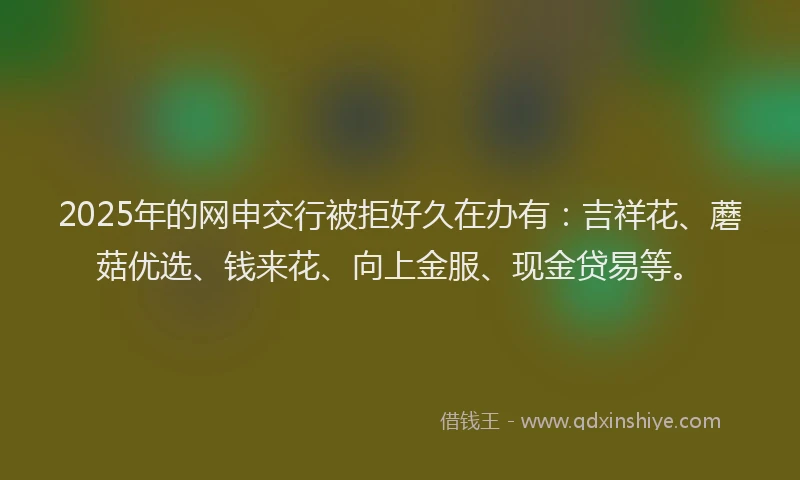 2025年的网申交行被拒好久在办有：吉祥花、蘑菇优选、钱来花、向上金服、现金贷易等。