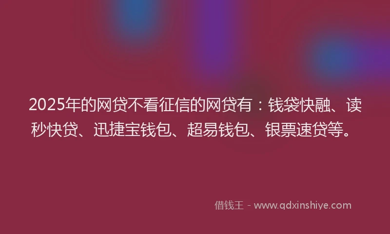 2025年的网贷不看征信的网贷有：钱袋快融、读秒快贷、迅捷宝钱包、超易钱包、银票速贷等。