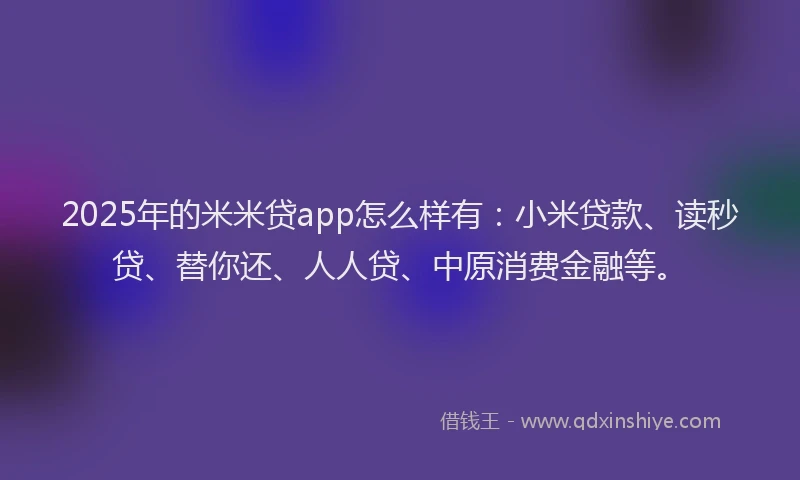 2025年的米米贷app怎么样有：小米贷款、读秒贷、替你还、人人贷、中原消费金融等。
