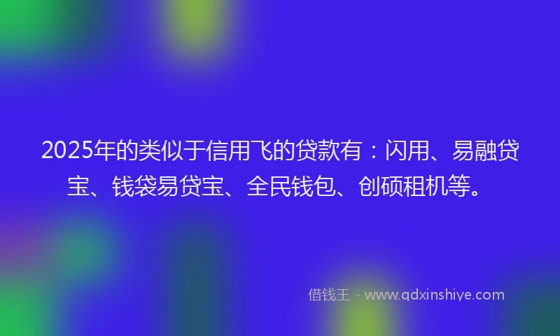 2025年的类似于信用飞的贷款有：闪用、易融贷宝、钱袋易贷宝、全民钱包、创硕租机等。