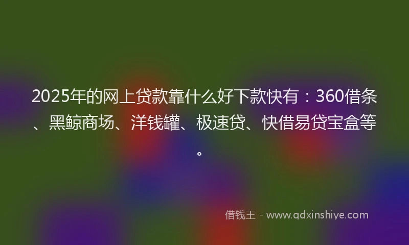 2025年的网上贷款靠什么好下款快有：360借条、黑鲸商场、洋钱罐、极速贷、快借易贷宝盒等。