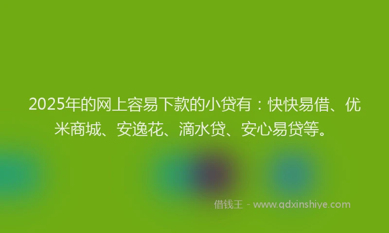 2025年的网上容易下款的小贷有：快快易借、优米商城、安逸花、滴水贷、安心易贷等。