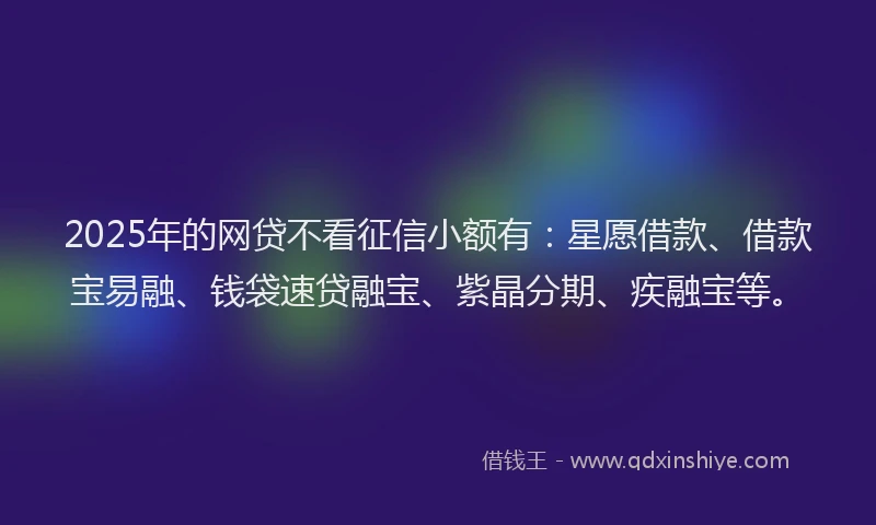 2025年的网贷不看征信小额有：星愿借款、借款宝易融、钱袋速贷融宝、紫晶分期、疾融宝等。