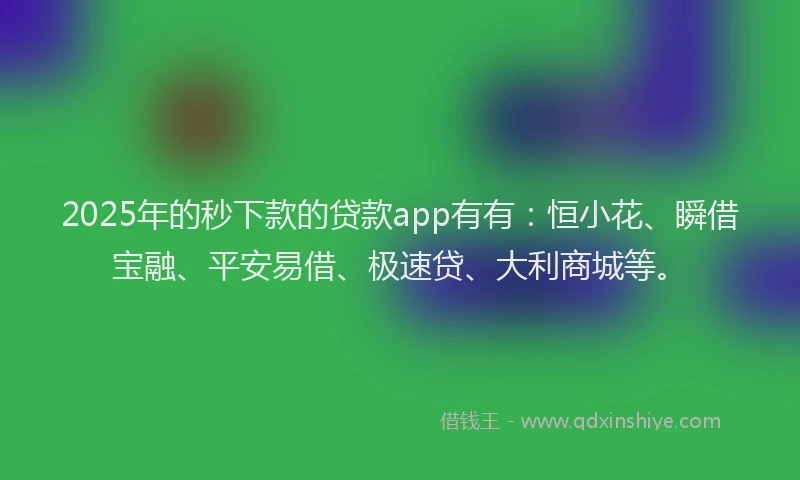 2025年的秒下款的贷款app有有：恒小花、瞬借宝融、平安易借、极速贷、大利商城等。