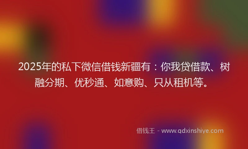 2025年的私下微信借钱新疆有：你我贷借款、树融分期、优秒通、如意购、只从租机等。