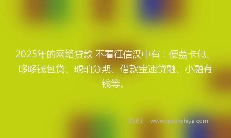 2025年的网络贷款 不看征信汉中有：便荔卡包、哆哆钱包贷、琥珀分期、借款宝速贷融、小融有钱等。