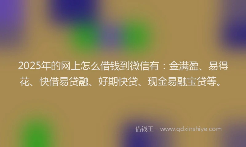 2025年的网上怎么借钱到微信有：金满盈、易得花、快借易贷融、好期快贷、现金易融宝贷等。