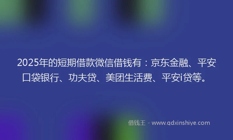 2025年的短期借款微信借钱有：京东金融、平安口袋银行、功夫贷、美团生活费、平安i贷等。