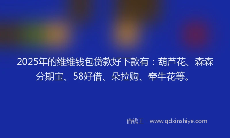2025年的维维钱包贷款好下款有：葫芦花、森森分期宝、58好借、朵拉购、牵牛花等。