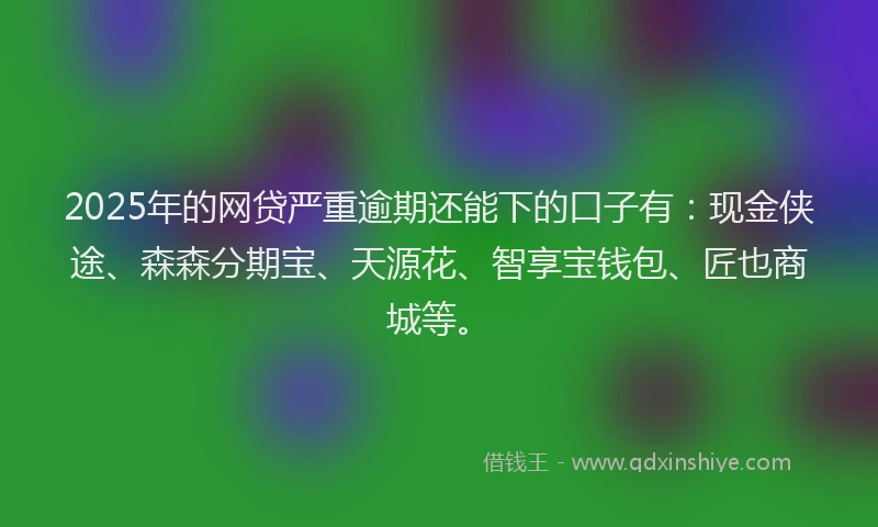 2025年的网贷严重逾期还能下的口子有：现金侠途、森森分期宝、天源花、智享宝钱包、匠也商城等。