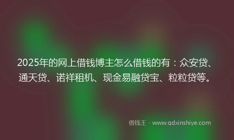 2025年的网上借钱博主怎么借钱的有：众安贷、通天贷、诺祥租机、现金易融贷宝、粒粒贷等。