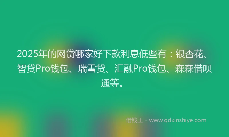 2025年的网贷哪家好下款利息低些有：银杏花、智贷Pro钱包、瑞雪贷、汇融Pro钱包、森森借呗通等。