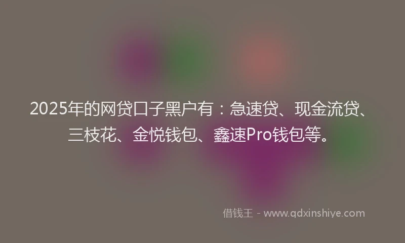2025年的网贷口子黑户有：急速贷、现金流贷、三枝花、金悦钱包、鑫速Pro钱包等。