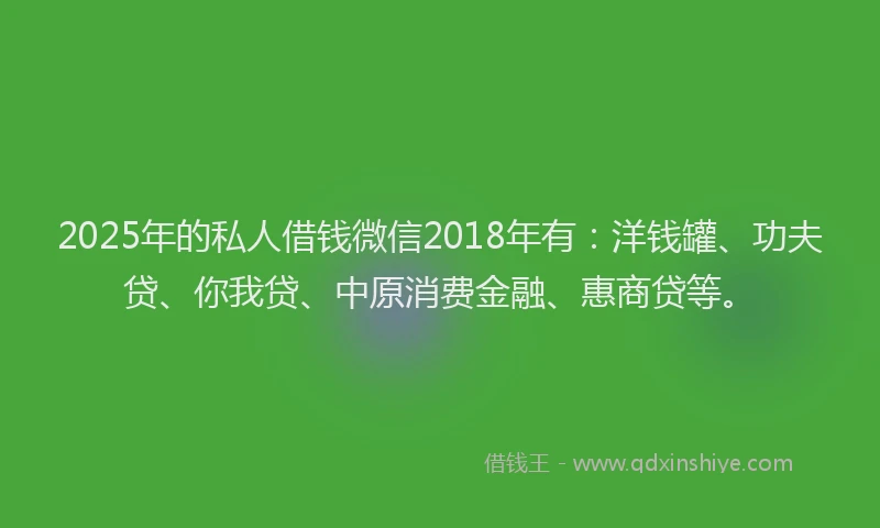 2025年的私人借钱微信2018年有：洋钱罐、功夫贷、你我贷、中原消费金融、惠商贷等。