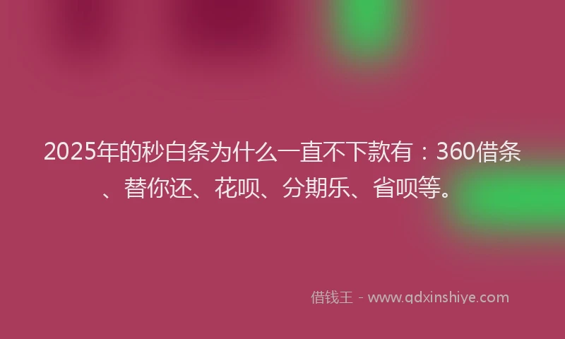 2025年的秒白条为什么一直不下款有：360借条、替你还、花呗、分期乐、省呗等。
