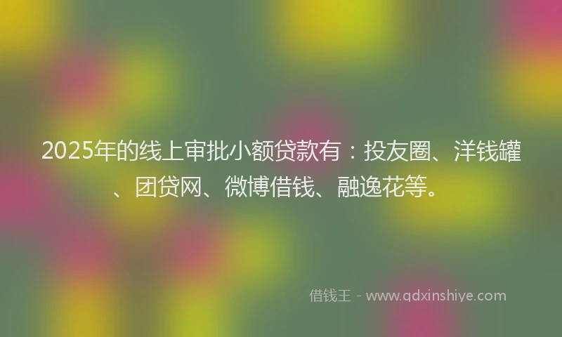 2025年的线上审批小额贷款有：投友圈、洋钱罐、团贷网、微博借钱、融逸花等。