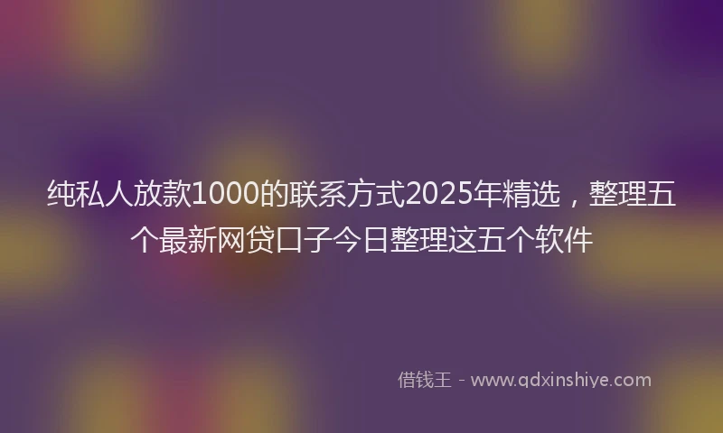 纯私人放款1000的联系方式2025年精选，整理五个最新网贷口子今日整理这五个软件