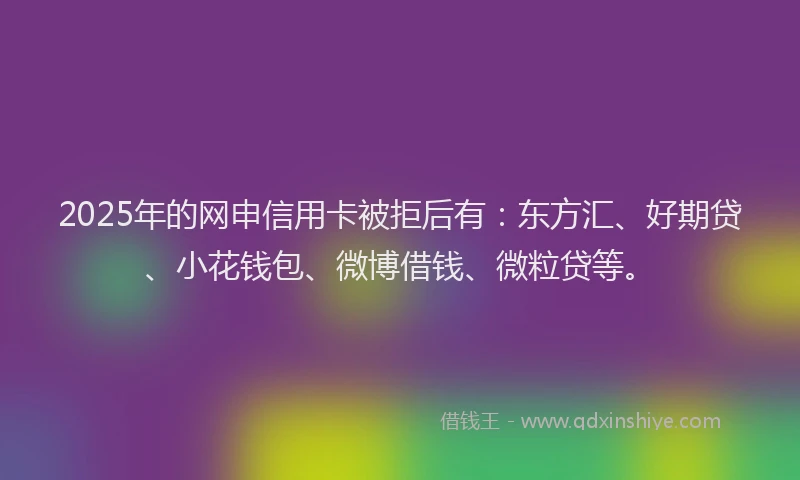 2025年的网申信用卡被拒后有：东方汇、好期贷、小花钱包、微博借钱、微粒贷等。