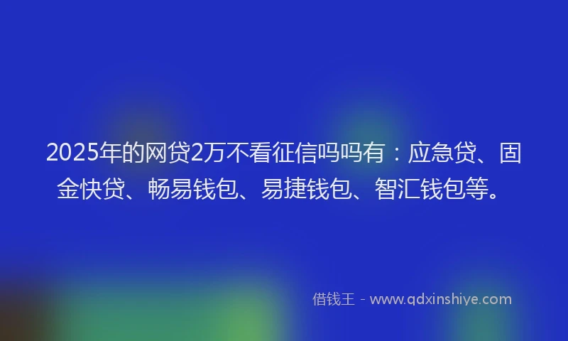 2025年的网贷2万不看征信吗吗有：应急贷、固金快贷、畅易钱包、易捷钱包、智汇钱包等。