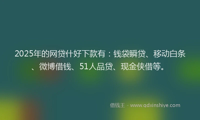 2025年的网贷什好下款有：钱袋瞬贷、移动白条、微博借钱、51人品贷、现金侠借等。