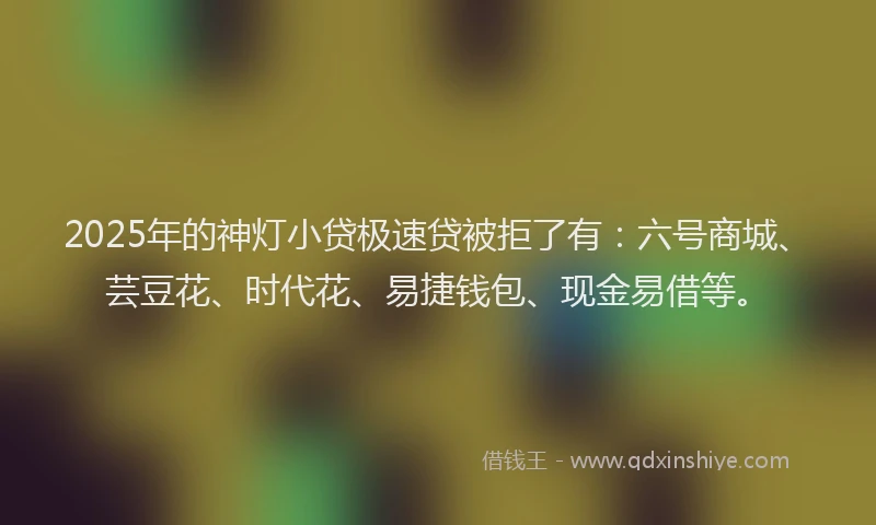 2025年的神灯小贷极速贷被拒了有：六号商城、芸豆花、时代花、易捷钱包、现金易借等。
