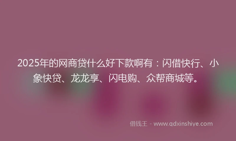 2025年的网商贷什么好下款啊有：闪借快行、小象快贷、龙龙享、闪电购、众帮商城等。