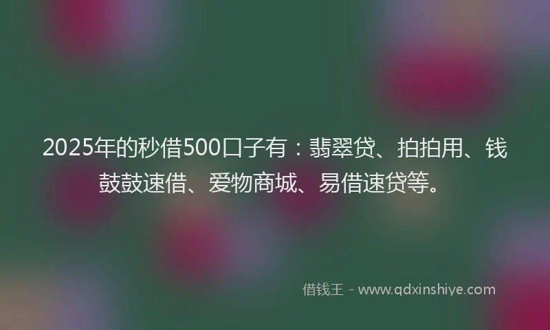 2025年的秒借500口子有：翡翠贷、拍拍用、钱鼓鼓速借、爱物商城、易借速贷等。