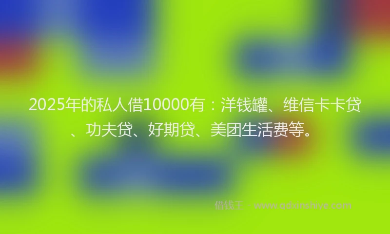 2025年的私人借10000有：洋钱罐、维信卡卡贷、功夫贷、好期贷、美团生活费等。