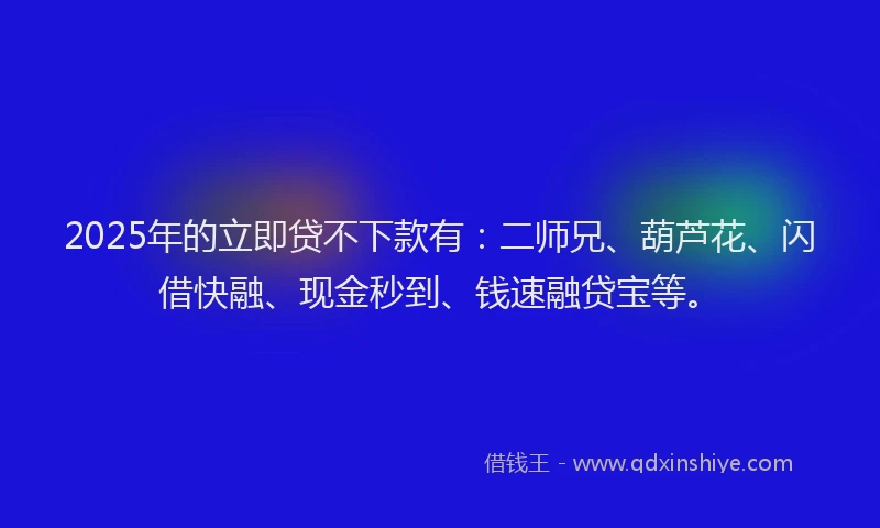2025年的立即贷不下款有：二师兄、葫芦花、闪借快融、现金秒到、钱速融贷宝等。