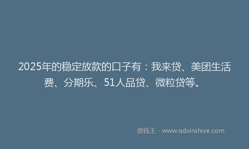 2025年的稳定放款的口子有：我来贷、美团生活费、分期乐、51人品贷、微粒贷等。