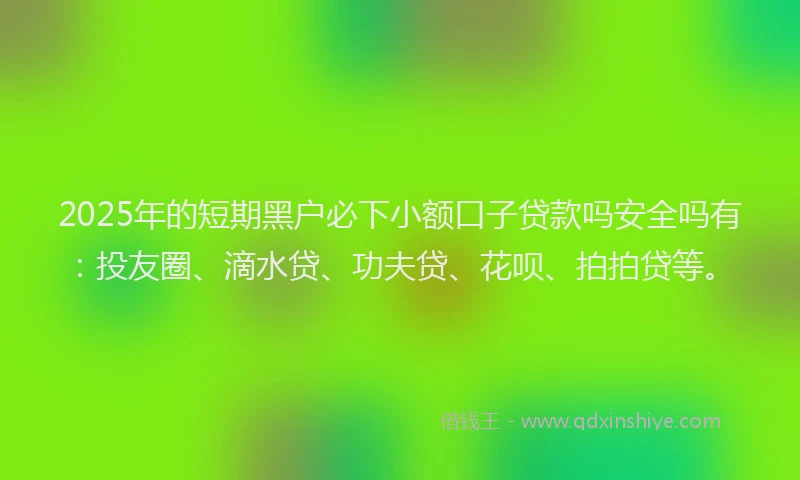 2025年的短期黑户必下小额口子贷款吗安全吗有：投友圈、滴水贷、功夫贷、花呗、拍拍贷等。