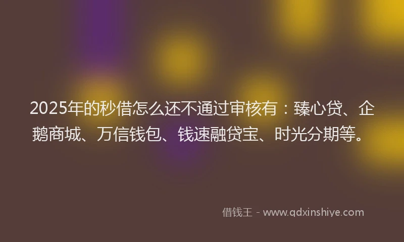 2025年的秒借怎么还不通过审核有：臻心贷、企鹅商城、万信钱包、钱速融贷宝、时光分期等。