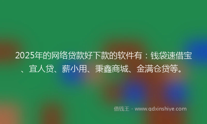 2025年的网络贷款好下款的软件有：钱袋速借宝、宜人贷、薪小用、秉鑫商城、金满仓贷等。