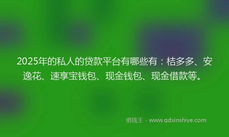 2025年的私人的贷款平台有哪些有：桔多多、安逸花、速享宝钱包、现金钱包、现金借款等。