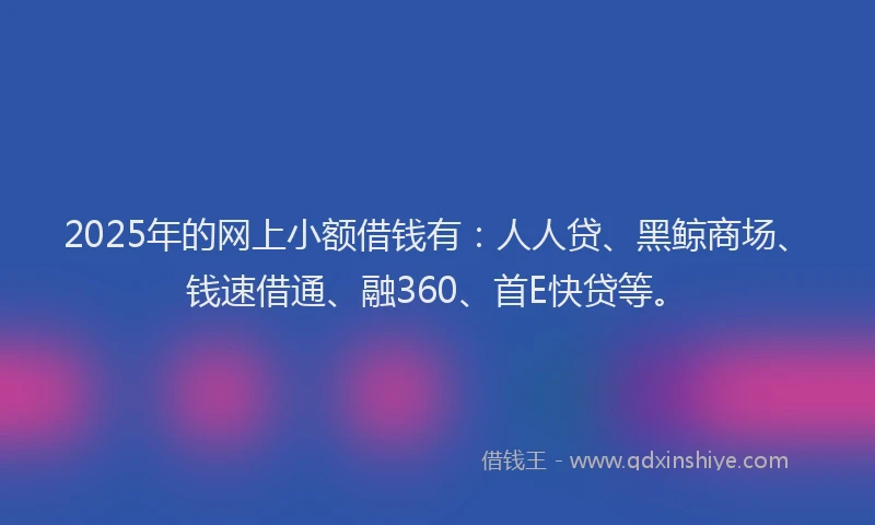 2025年的网上小额借钱有：人人贷、黑鲸商场、钱速借通、融360、首E快贷等。