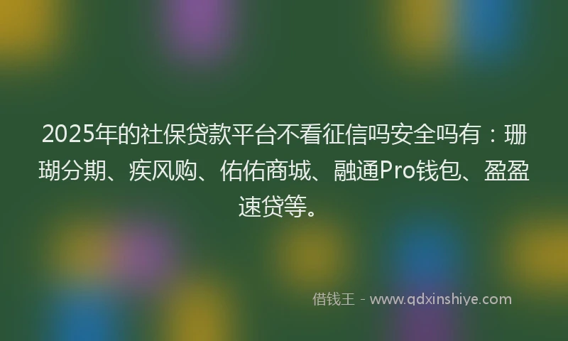 2025年的社保贷款平台不看征信吗安全吗有：珊瑚分期、疾风购、佑佑商城、融通Pro钱包、盈盈速贷等。