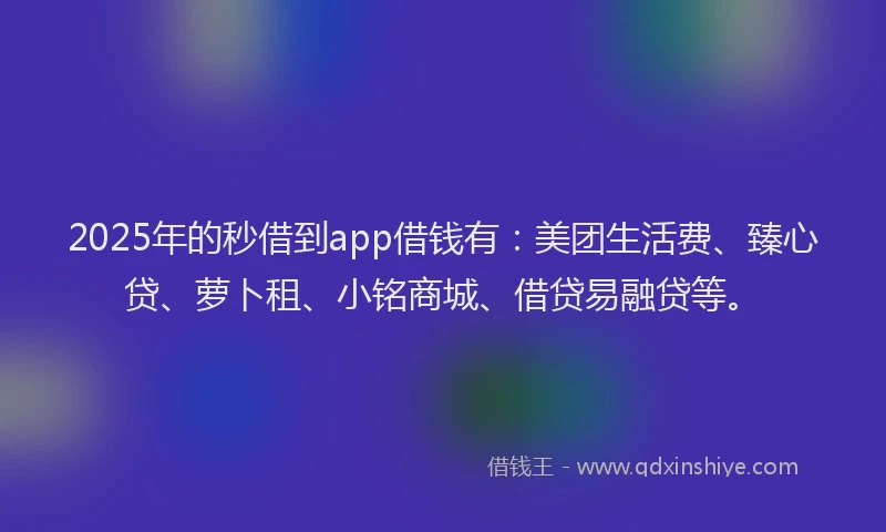 2025年的秒借到app借钱有：美团生活费、臻心贷、萝卜租、小铭商城、借贷易融贷等。