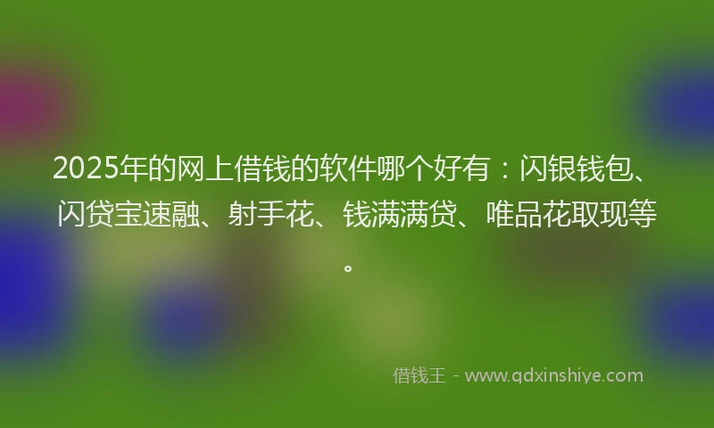 2025年的网上借钱的软件哪个好有：闪银钱包、闪贷宝速融、射手花、钱满满贷、唯品花取现等。
