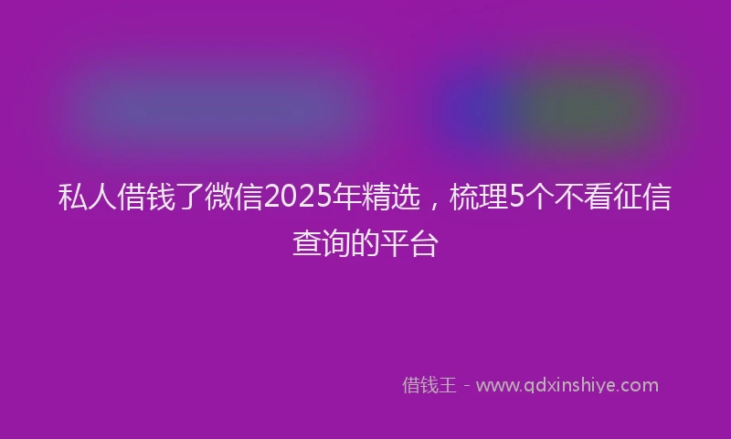 私人借钱了微信2025年精选，梳理5个不看征信查询的平台
