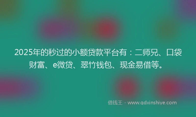 2025年的秒过的小额贷款平台有：二师兄、口袋财富、e微贷、翠竹钱包、现金易借等。