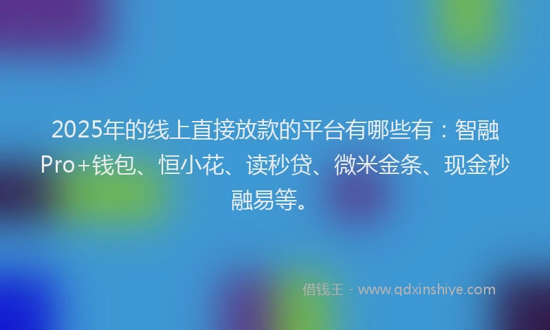 2025年的线上直接放款的平台有哪些有：智融Pro+钱包、恒小花、读秒贷、微米金条、现金秒融易等。