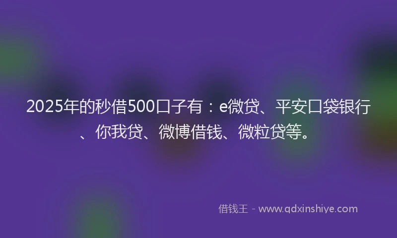 2025年的秒借500口子有：e微贷、平安口袋银行、你我贷、微博借钱、微粒贷等。