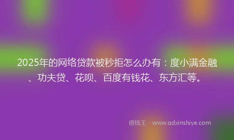 2025年的网络贷款被秒拒怎么办有：度小满金融、功夫贷、花呗、百度有钱花、东方汇等。
