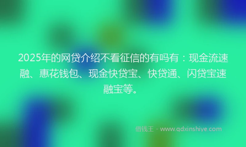 2025年的网贷介绍不看征信的有吗有：现金流速融、惠花钱包、现金快贷宝、快贷通、闪贷宝速融宝等。